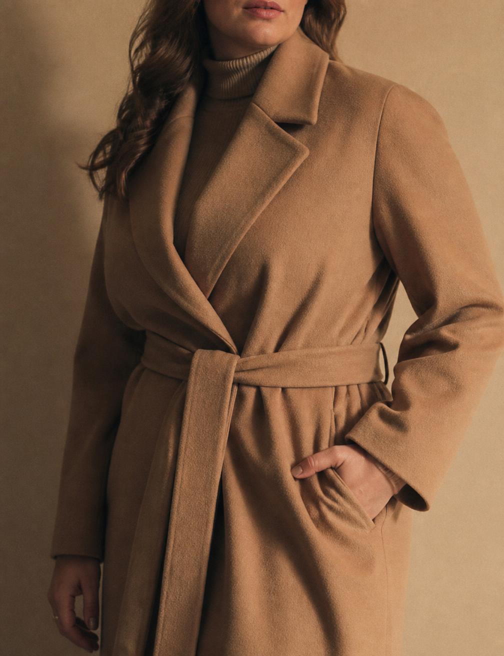Le Pantalon Large — Wide caramel trouser, real pockets