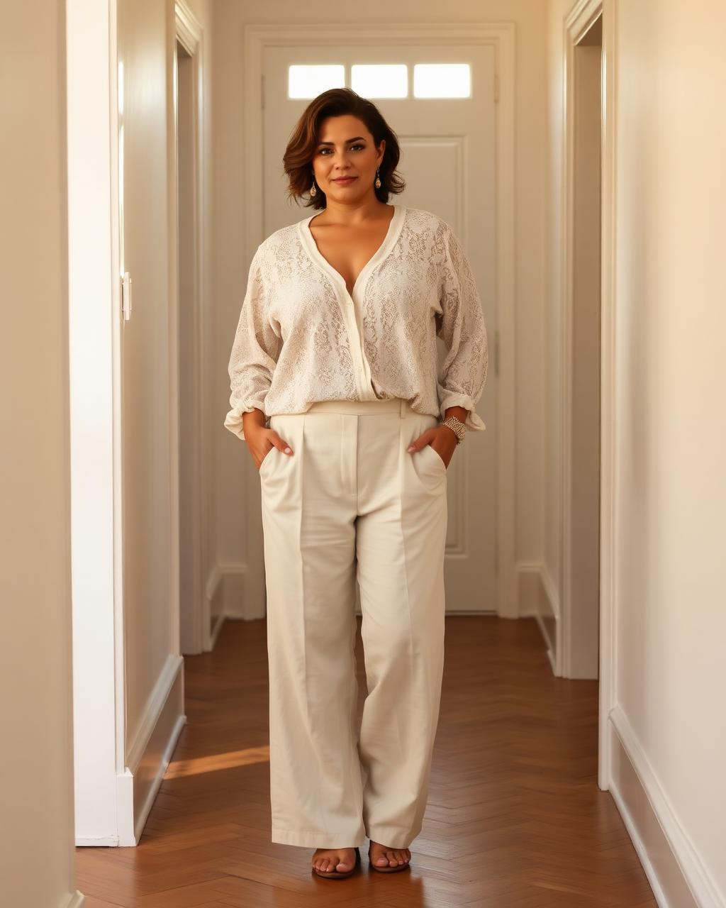 Blouse Perle — Lace blouse, pearl detail at the V